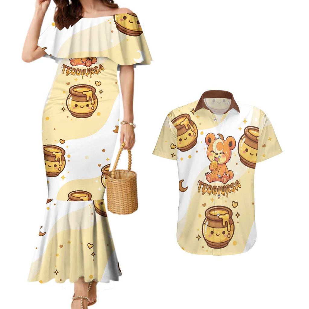Teddiursa Couples Matching Mermaid Dress and Hawaiian Shirt Sweet Honey Moon Kawaii Art