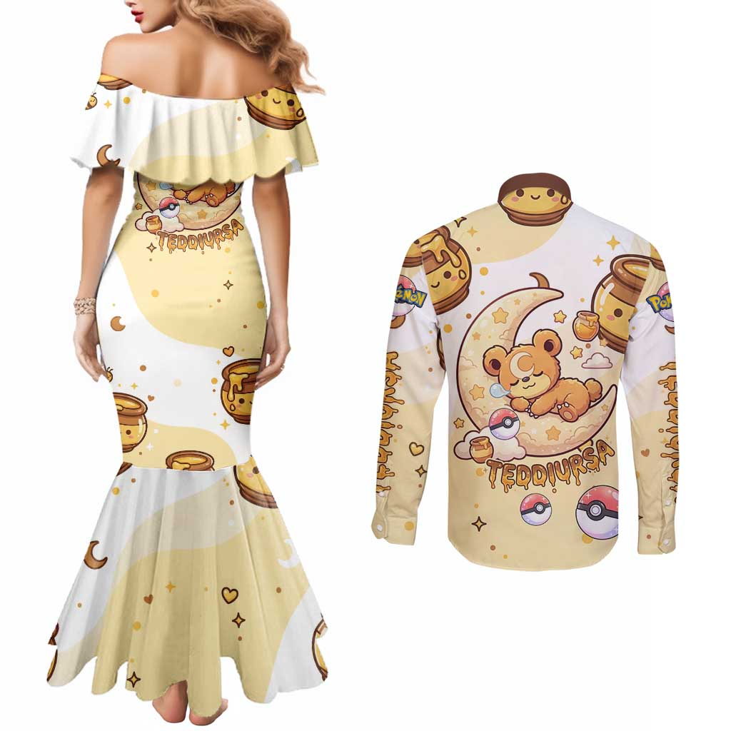 Teddiursa Couples Matching Mermaid Dress and Long Sleeve Button Shirt Sweet Honey Moon Kawaii Art