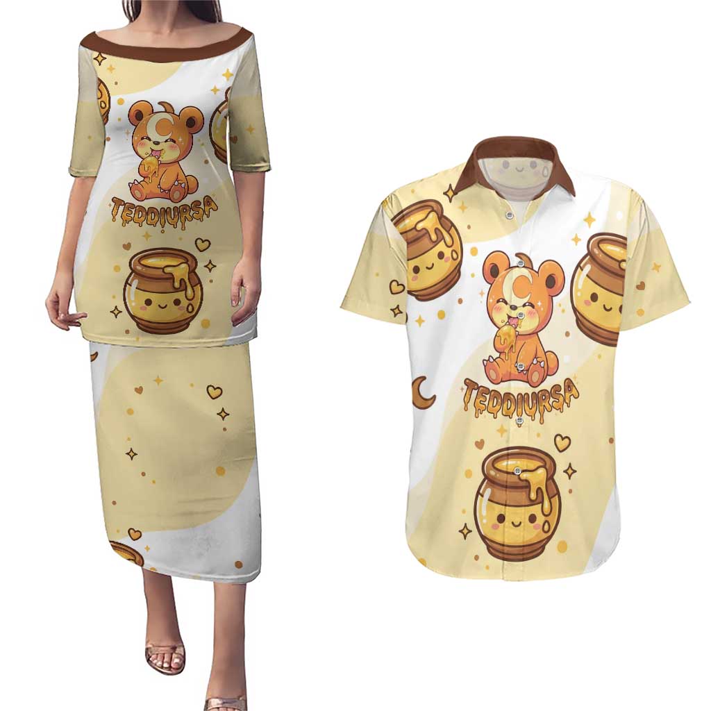 Teddiursa Couples Matching Puletasi and Hawaiian Shirt Sweet Honey Moon Kawaii Art