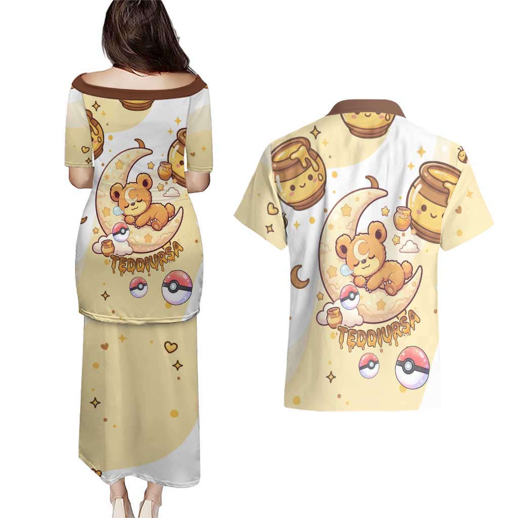 Teddiursa Couples Matching Puletasi and Hawaiian Shirt Sweet Honey Moon Kawaii Art