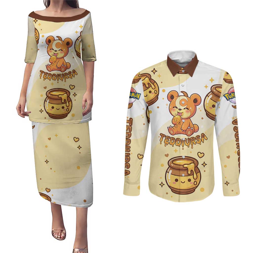 Teddiursa Couples Matching Puletasi and Long Sleeve Button Shirt Sweet Honey Moon Kawaii Art