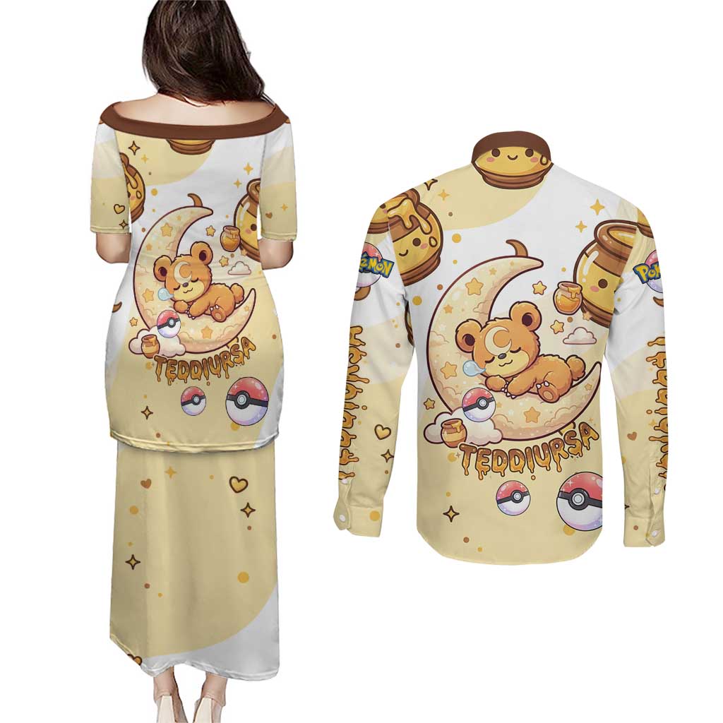 Teddiursa Couples Matching Puletasi and Long Sleeve Button Shirt Sweet Honey Moon Kawaii Art