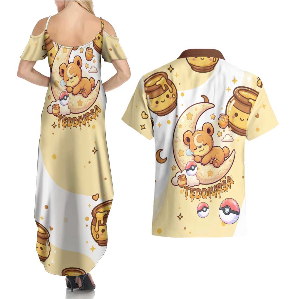 Teddiursa Couples Matching Summer Maxi Dress and Hawaiian Shirt Sweet Honey Moon Kawaii Art