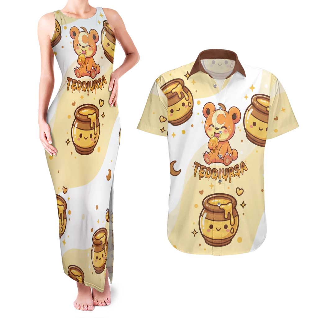 Teddiursa Couples Matching Tank Maxi Dress and Hawaiian Shirt Sweet Honey Moon Kawaii Art