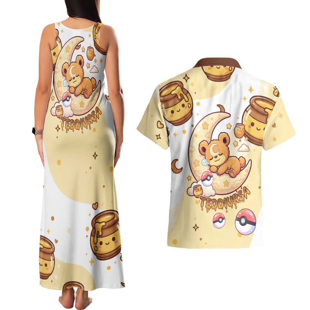 Teddiursa Couples Matching Tank Maxi Dress and Hawaiian Shirt Sweet Honey Moon Kawaii Art