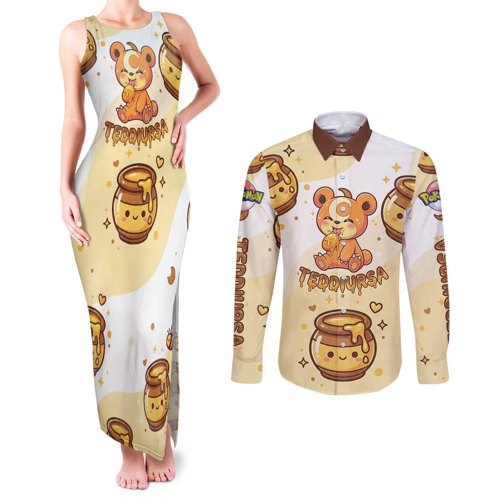 Teddiursa Couples Matching Tank Maxi Dress and Long Sleeve Button Shirt Sweet Honey Moon Kawaii Art
