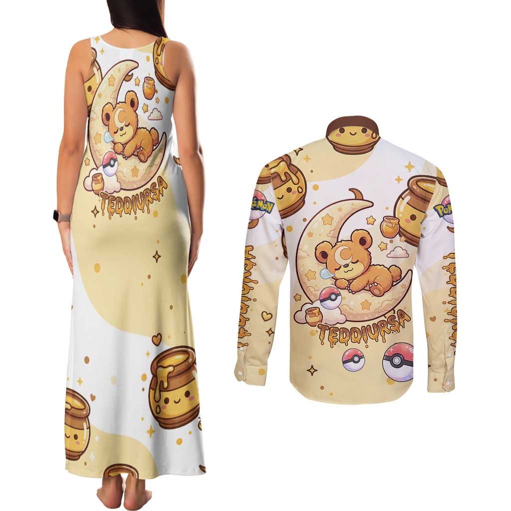 Teddiursa Couples Matching Tank Maxi Dress and Long Sleeve Button Shirt Sweet Honey Moon Kawaii Art