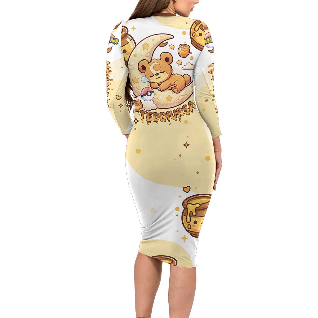 Teddiursa Family Matching Long Sleeve Bodycon Dress and Hawaiian Shirt Sweet Honey Moon Kawaii Art