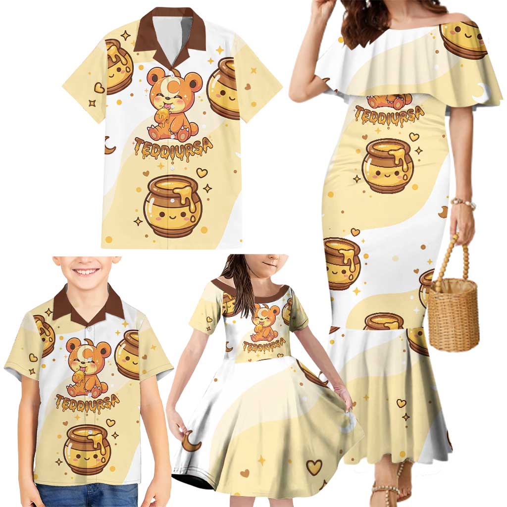 Teddiursa Family Matching Mermaid Dress and Hawaiian Shirt Sweet Honey Moon Kawaii Art