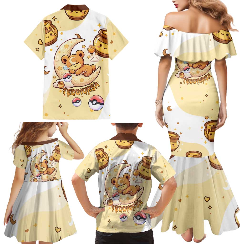 Teddiursa Family Matching Mermaid Dress and Hawaiian Shirt Sweet Honey Moon Kawaii Art