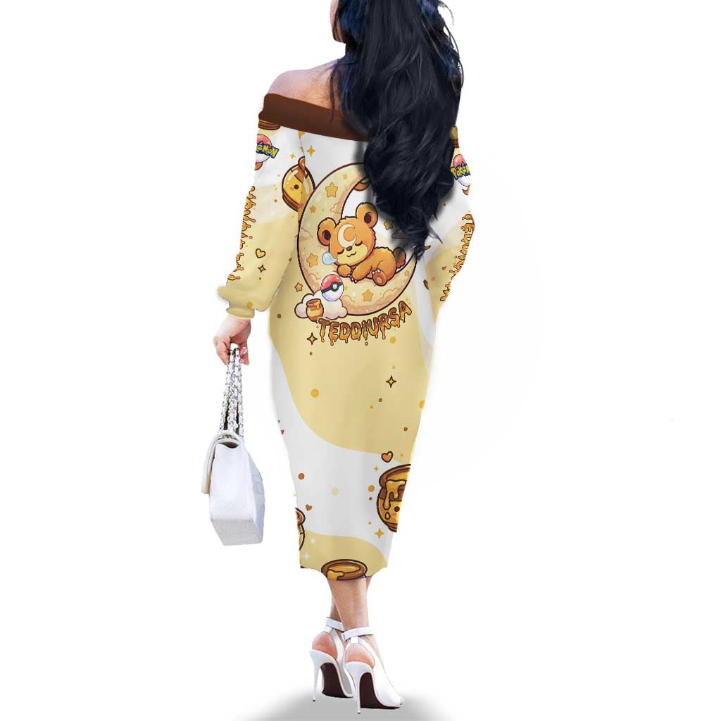 Teddiursa Family Matching Off The Shoulder Long Sleeve Dress and Hawaiian Shirt Sweet Honey Moon Kawaii Art