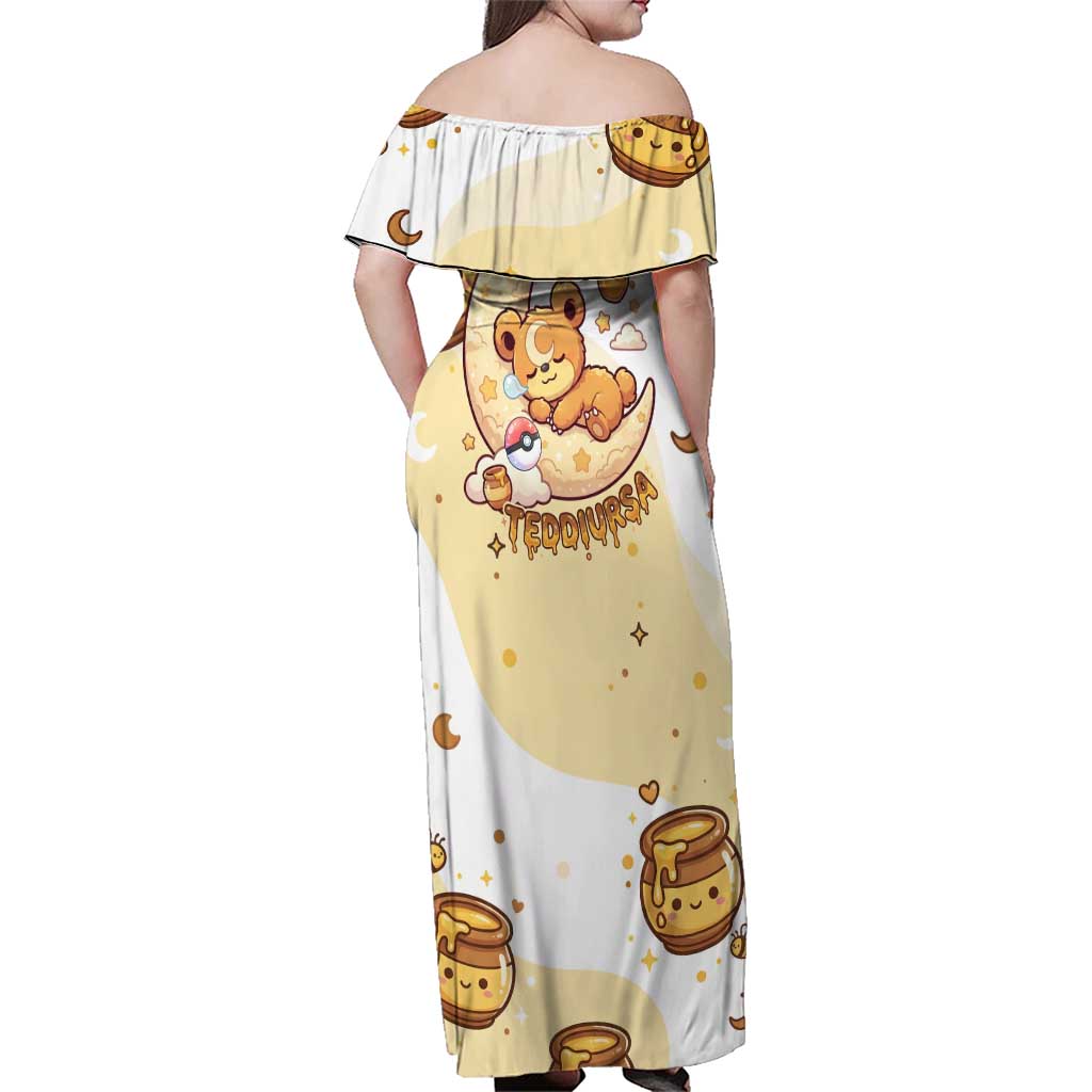 Teddiursa Family Matching Off Shoulder Maxi Dress and Hawaiian Shirt Sweet Honey Moon Kawaii Art