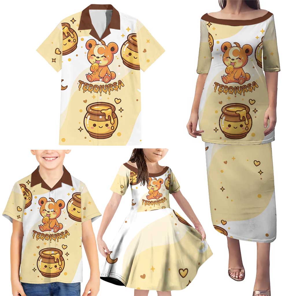 Teddiursa Family Matching Puletasi and Hawaiian Shirt Sweet Honey Moon Kawaii Art