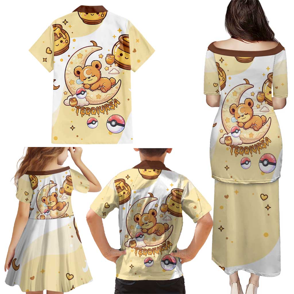 Teddiursa Family Matching Puletasi and Hawaiian Shirt Sweet Honey Moon Kawaii Art