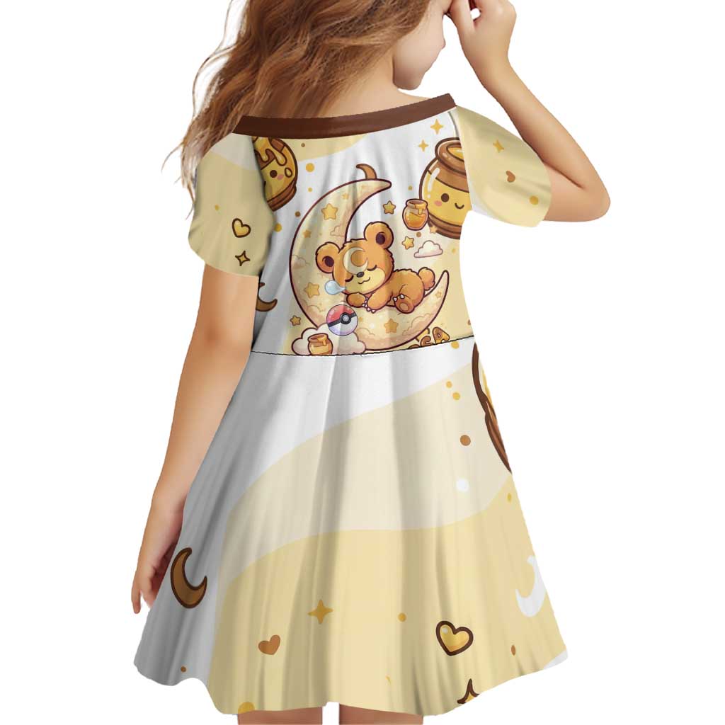 Teddiursa Family Matching Short Sleeve Bodycon Dress and Hawaiian Shirt Sweet Honey Moon Kawaii Art