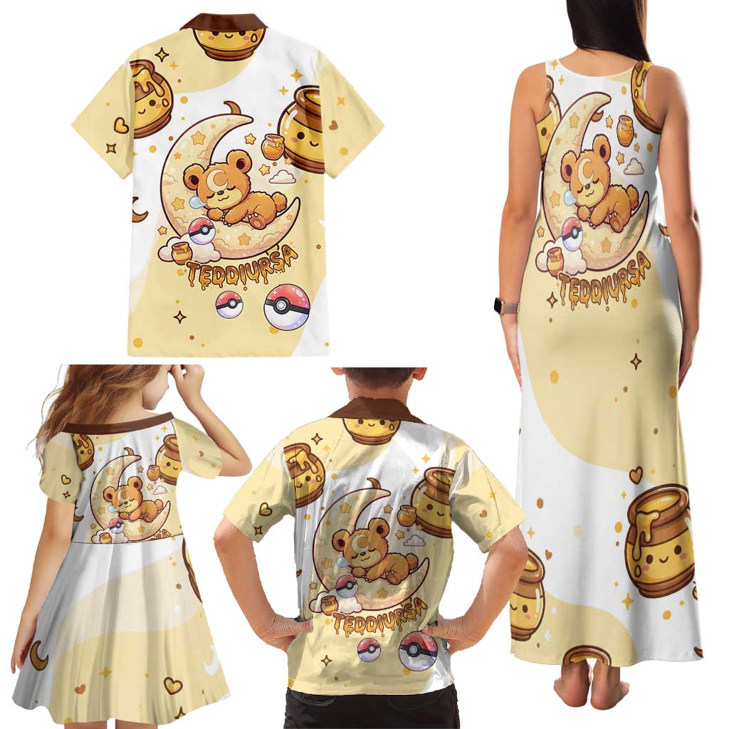 Teddiursa Family Matching Tank Maxi Dress and Hawaiian Shirt Sweet Honey Moon Kawaii Art