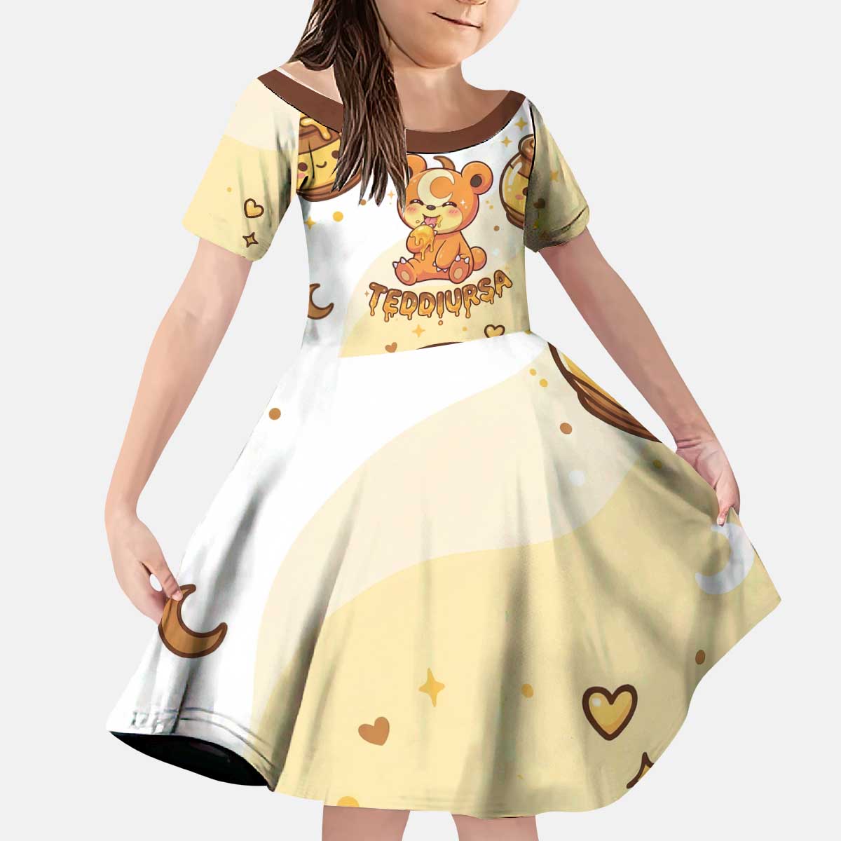 Teddiursa Kid Short Sleeve Dress Sweet Honey Moon Kawaii Art
