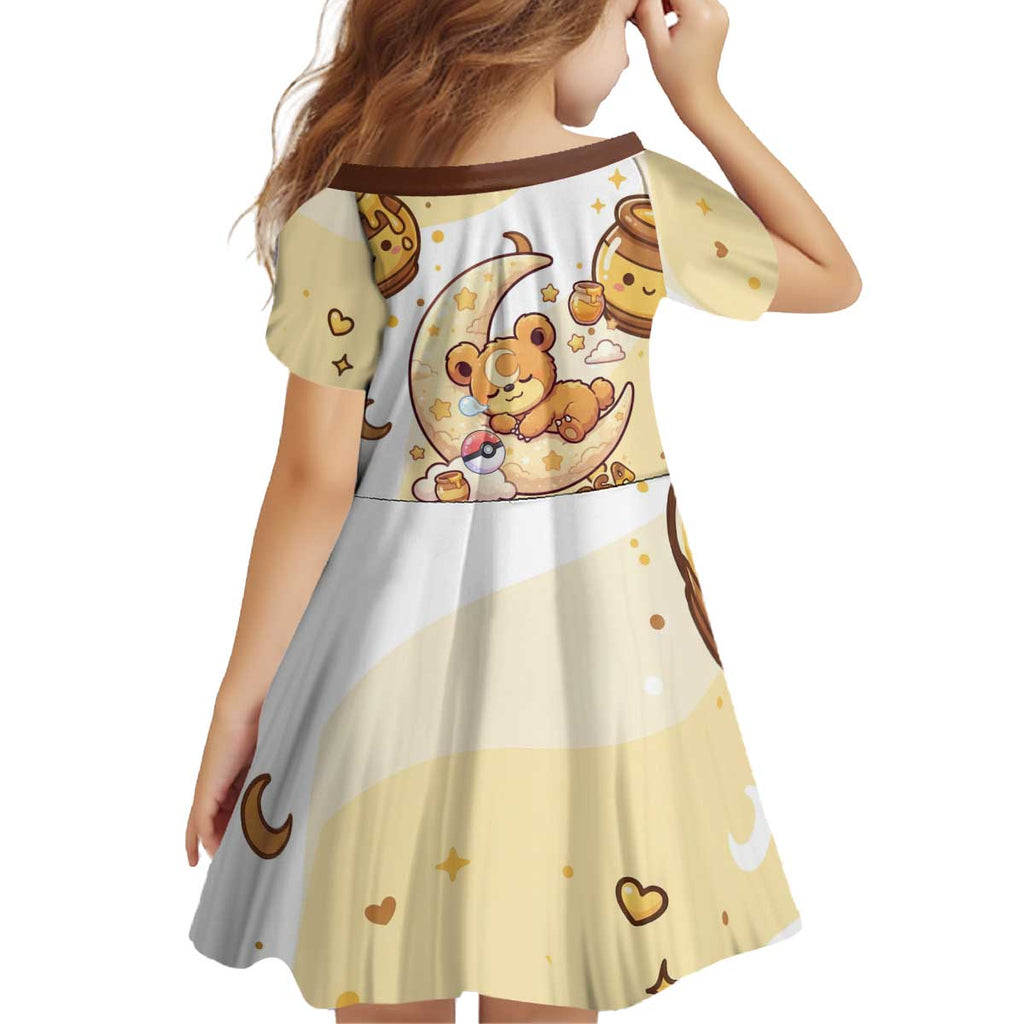 Teddiursa Kid Short Sleeve Dress Sweet Honey Moon Kawaii Art