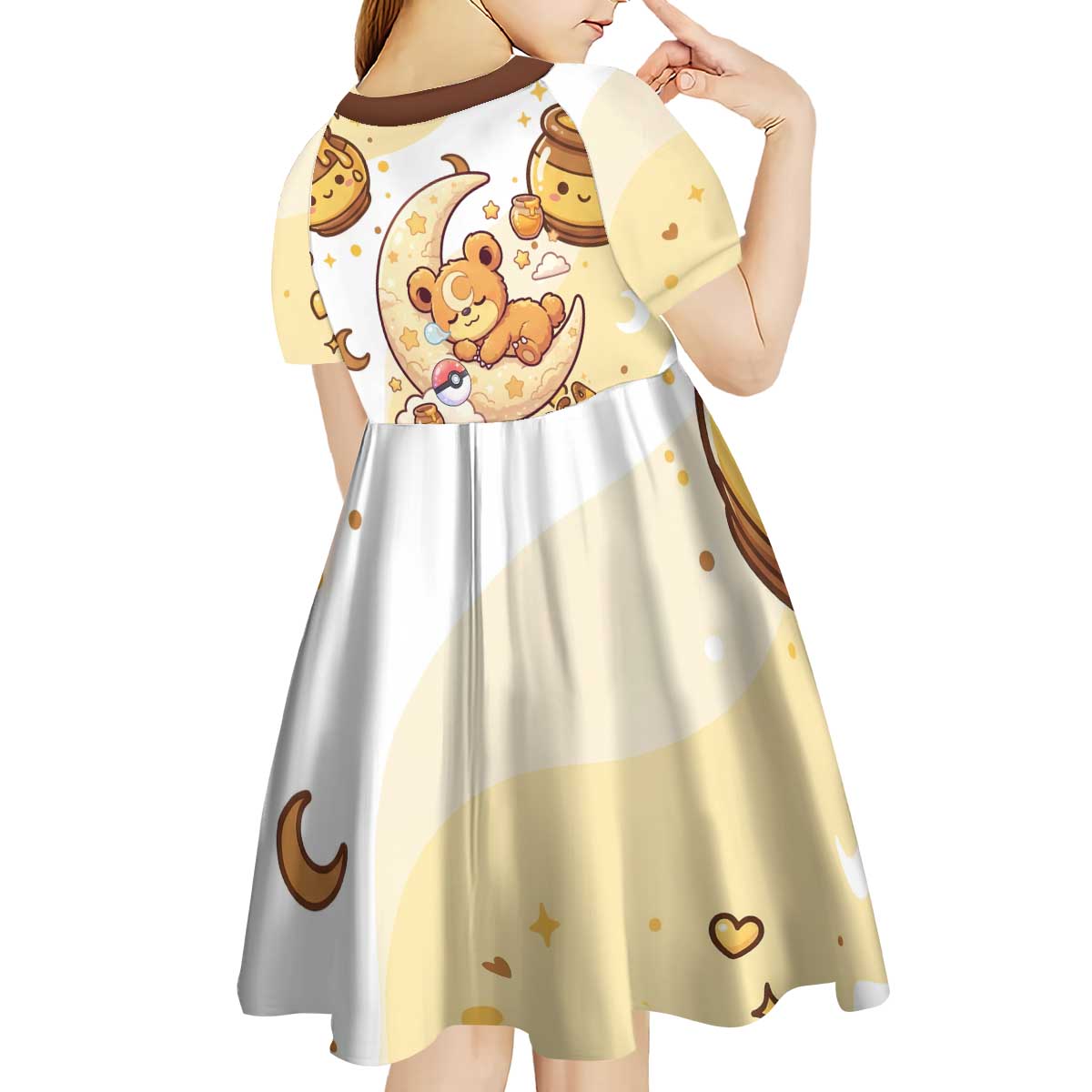 Teddiursa Kid Short Sleeve Dress Sweet Honey Moon Kawaii Art
