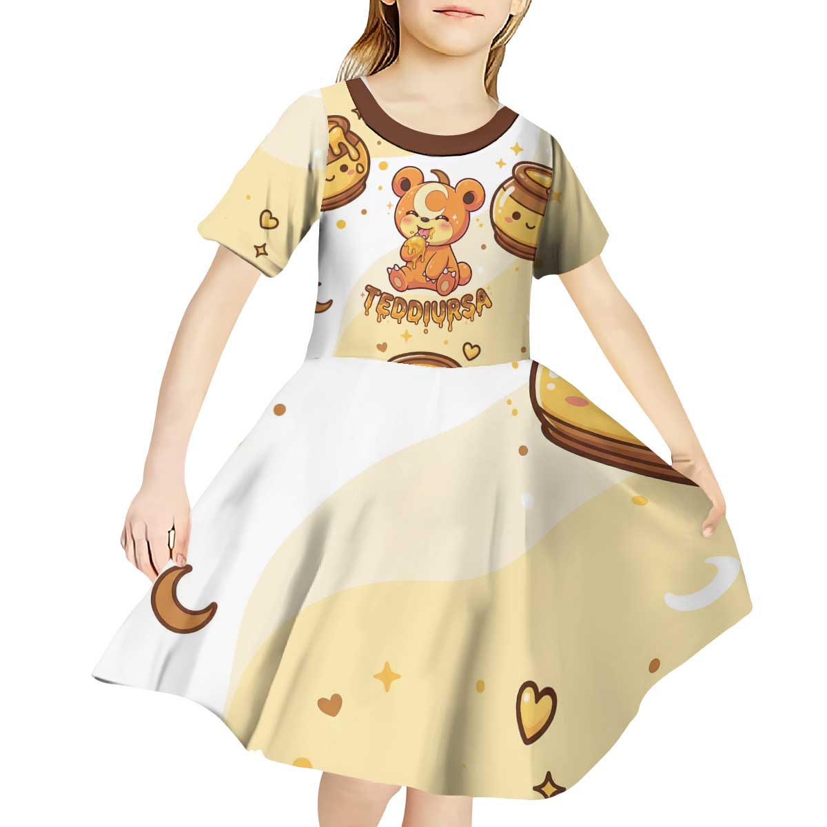 Teddiursa Kid Short Sleeve Dress Sweet Honey Moon Kawaii Art