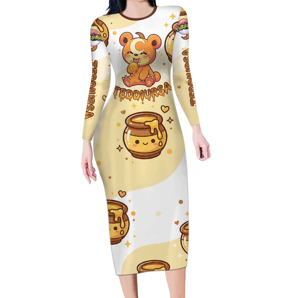 Teddiursa Long Sleeve Bodycon Dress Sweet Honey Moon Kawaii Art