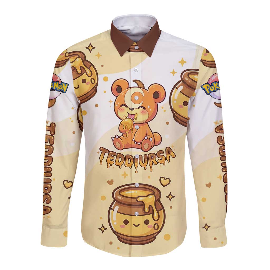 Teddiursa Long Sleeve Button Shirt Sweet Honey Moon Kawaii Art