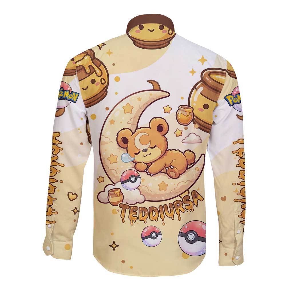 Teddiursa Long Sleeve Button Shirt Sweet Honey Moon Kawaii Art