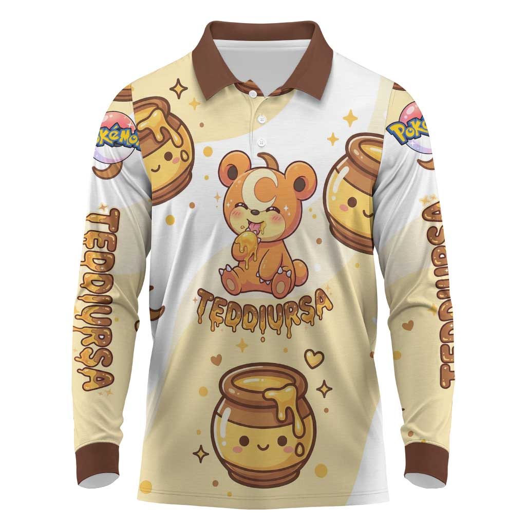 Teddiursa Long Sleeve Polo Shirt Sweet Honey Moon Kawaii Art