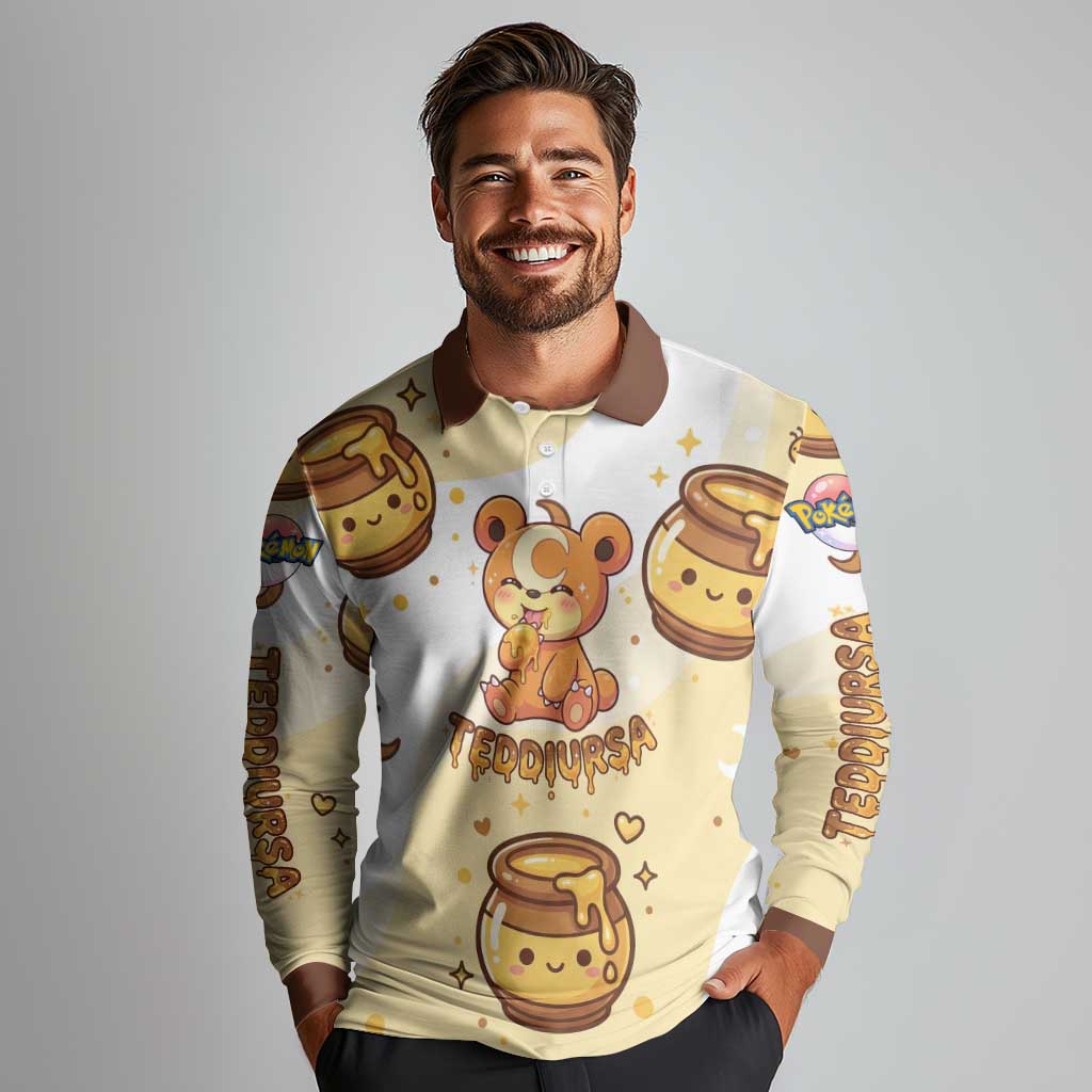 Teddiursa Long Sleeve Polo Shirt Sweet Honey Moon Kawaii Art
