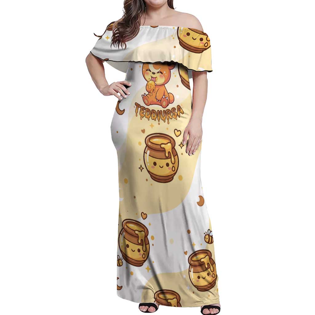 Teddiursa Off Shoulder Maxi Dress Sweet Honey Moon Kawaii Art
