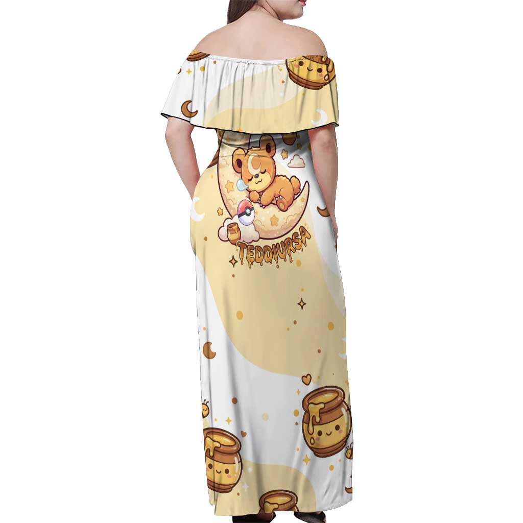 Teddiursa Off Shoulder Maxi Dress Sweet Honey Moon Kawaii Art