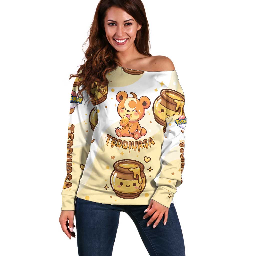 Teddiursa Off Shoulder Sweater Sweet Honey Moon Kawaii Art