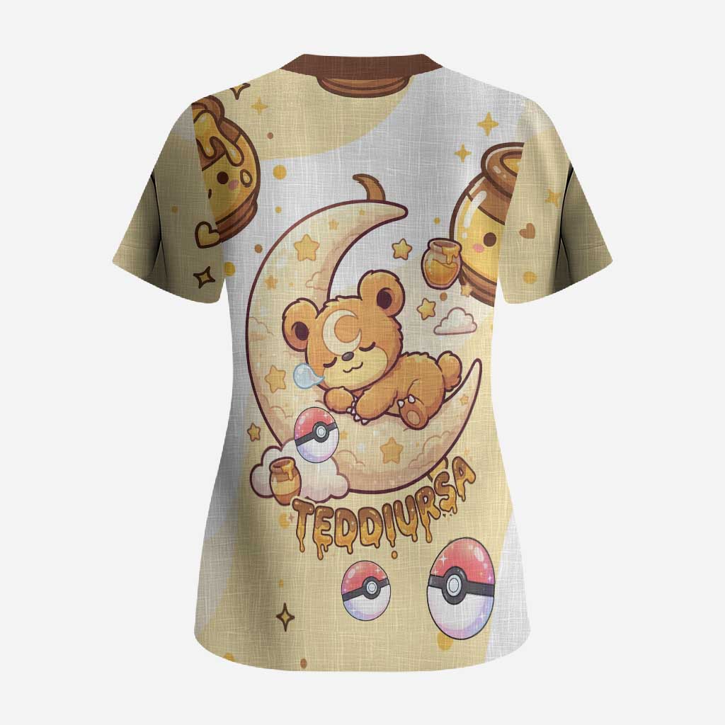Teddiursa Scrub Top Sweet Honey Moon Kawaii Art