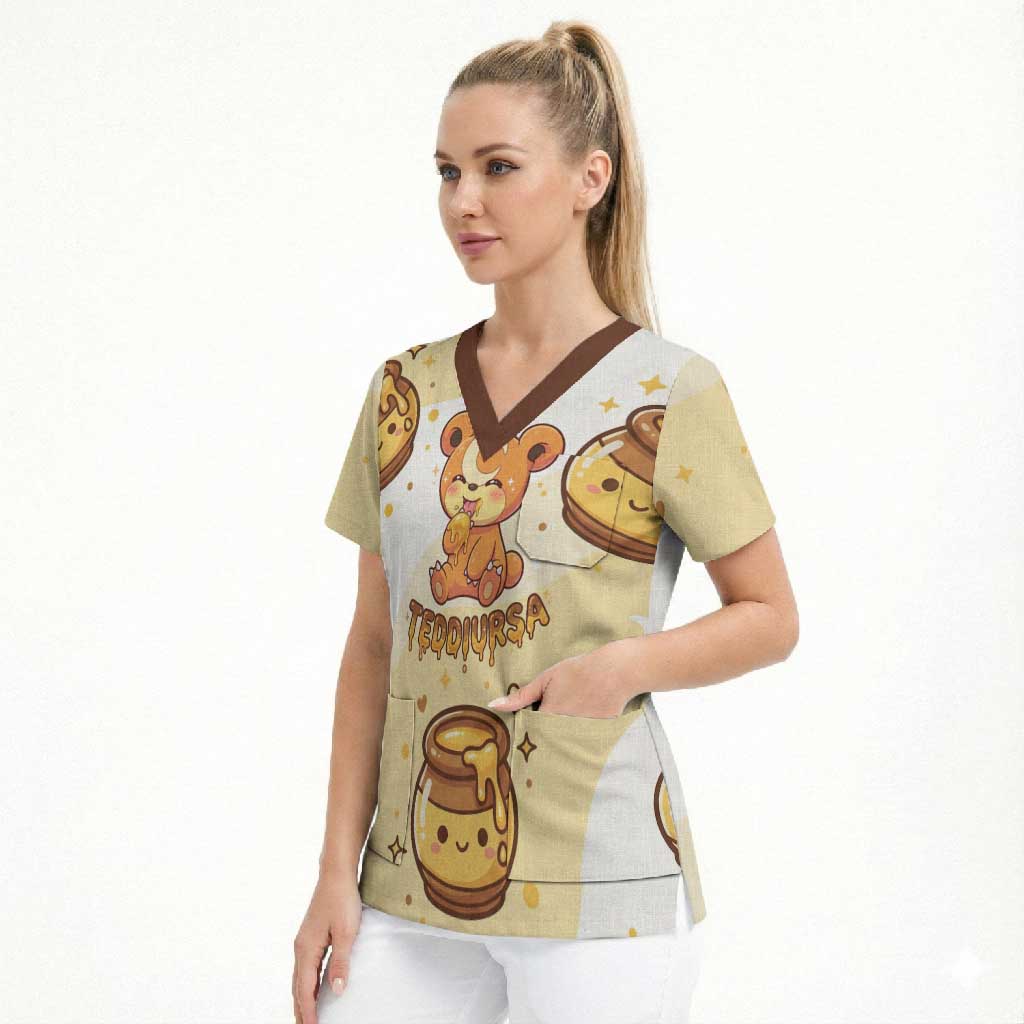 Teddiursa Scrub Top Sweet Honey Moon Kawaii Art