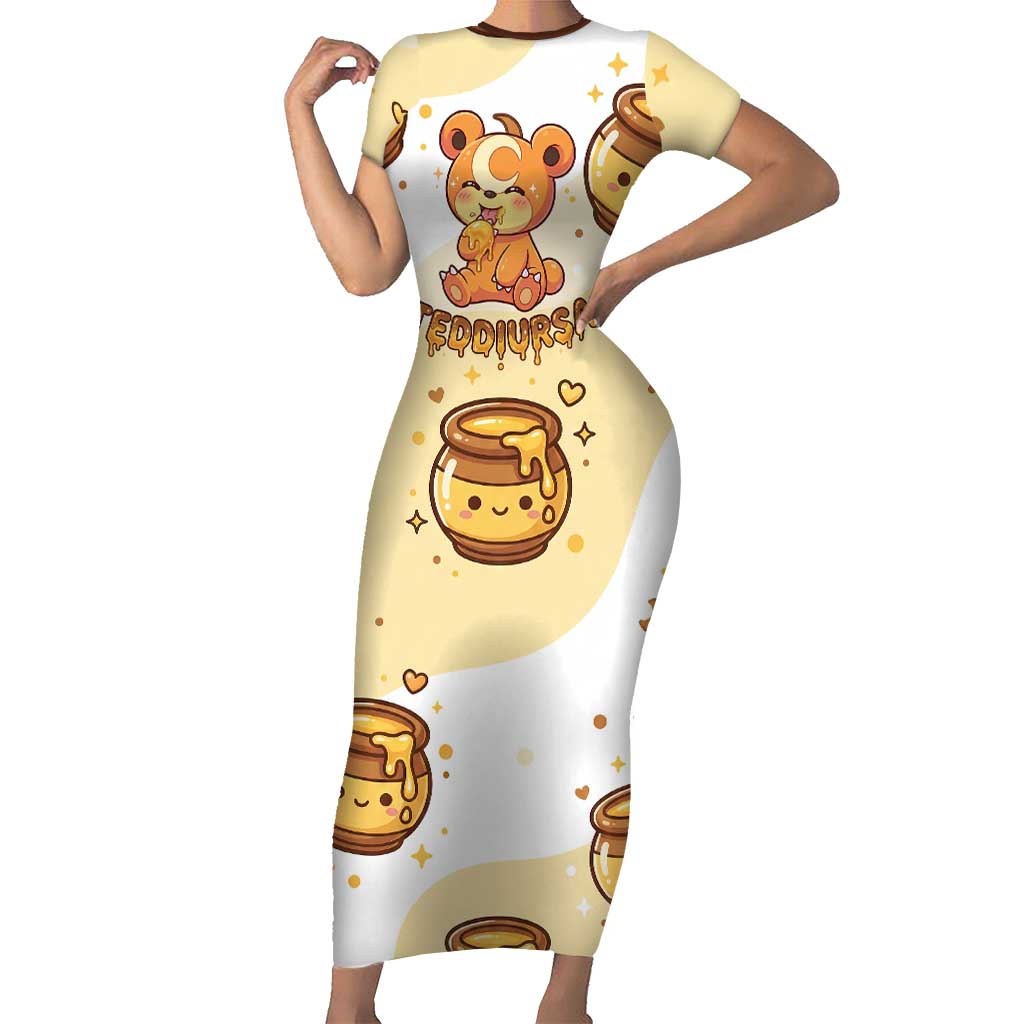 Teddiursa Short Sleeve Bodycon Dress Sweet Honey Moon Kawaii Art