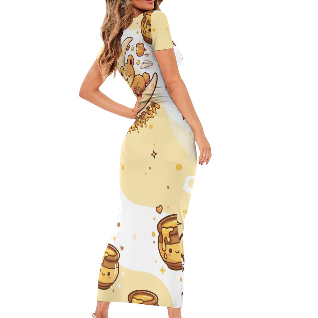 Teddiursa Short Sleeve Bodycon Dress Sweet Honey Moon Kawaii Art