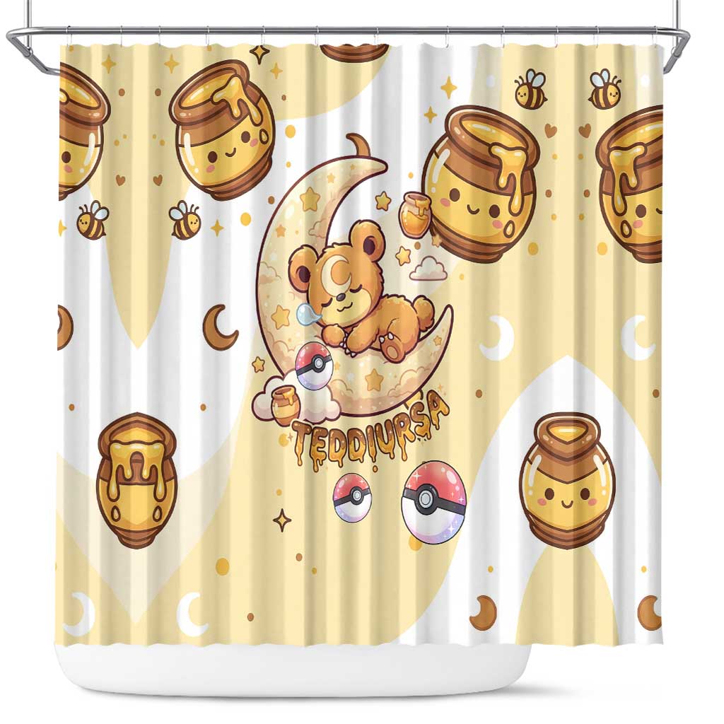 Teddiursa Shower Curtain Sweet Honey Moon Kawaii Art