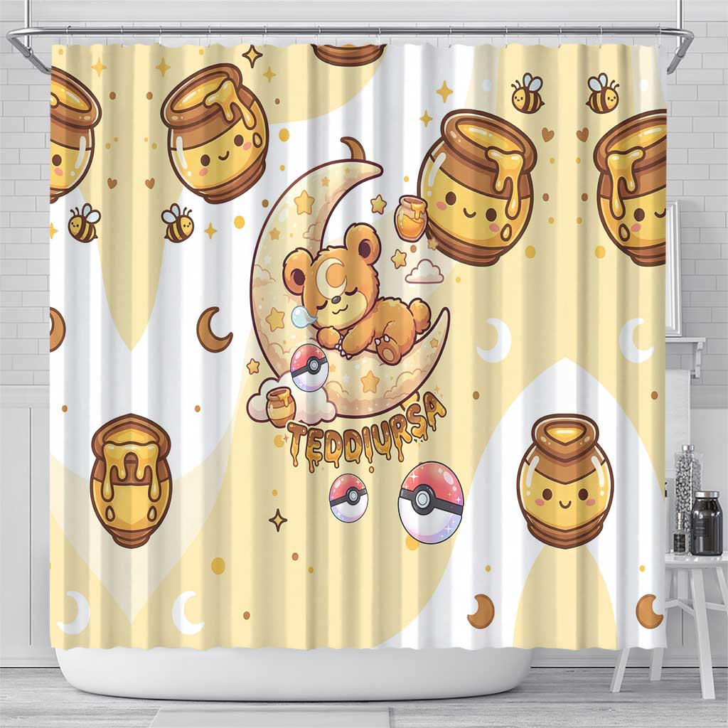 Teddiursa Shower Curtain Sweet Honey Moon Kawaii Art