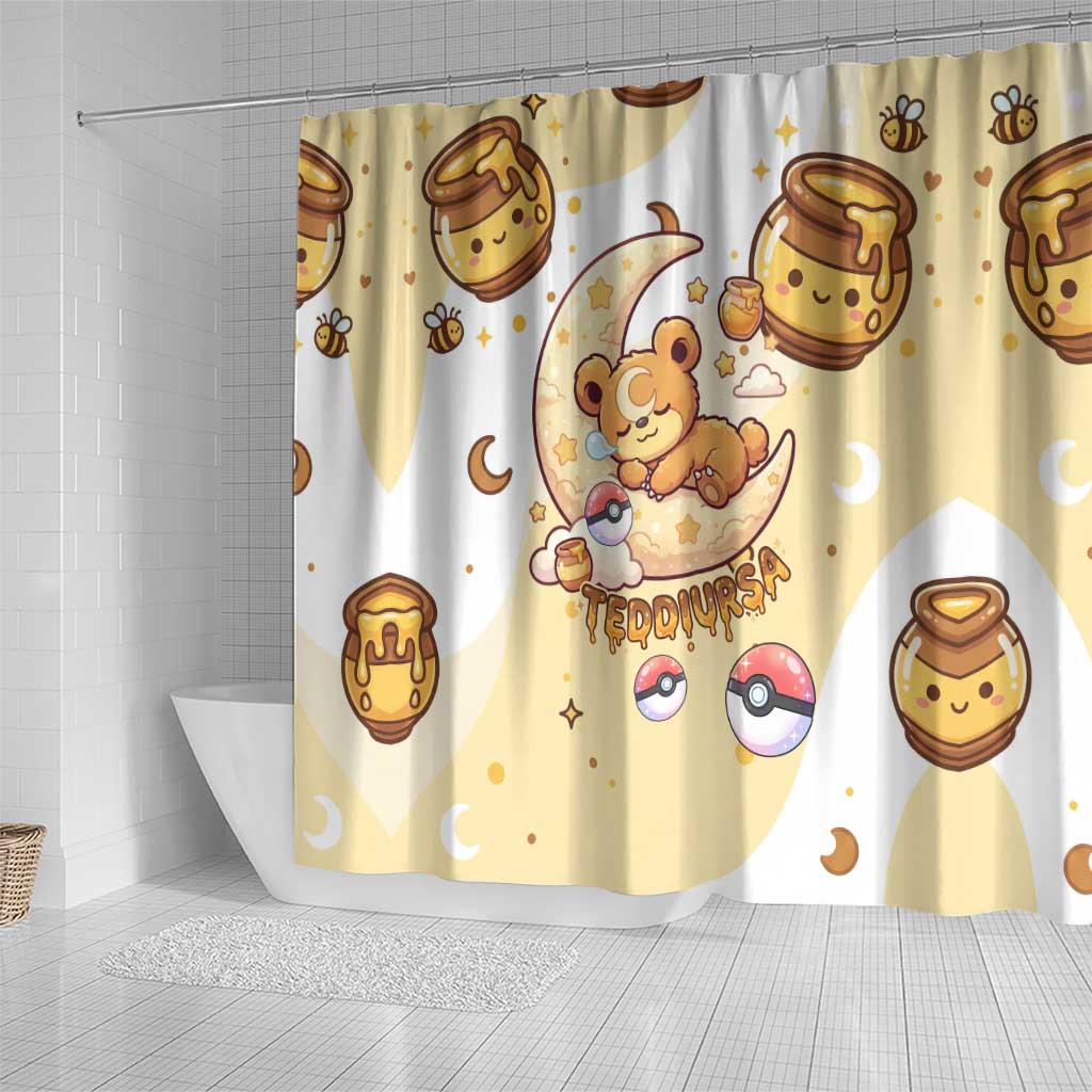 Teddiursa Shower Curtain Sweet Honey Moon Kawaii Art