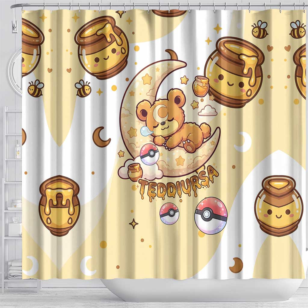 Teddiursa Shower Curtain Sweet Honey Moon Kawaii Art