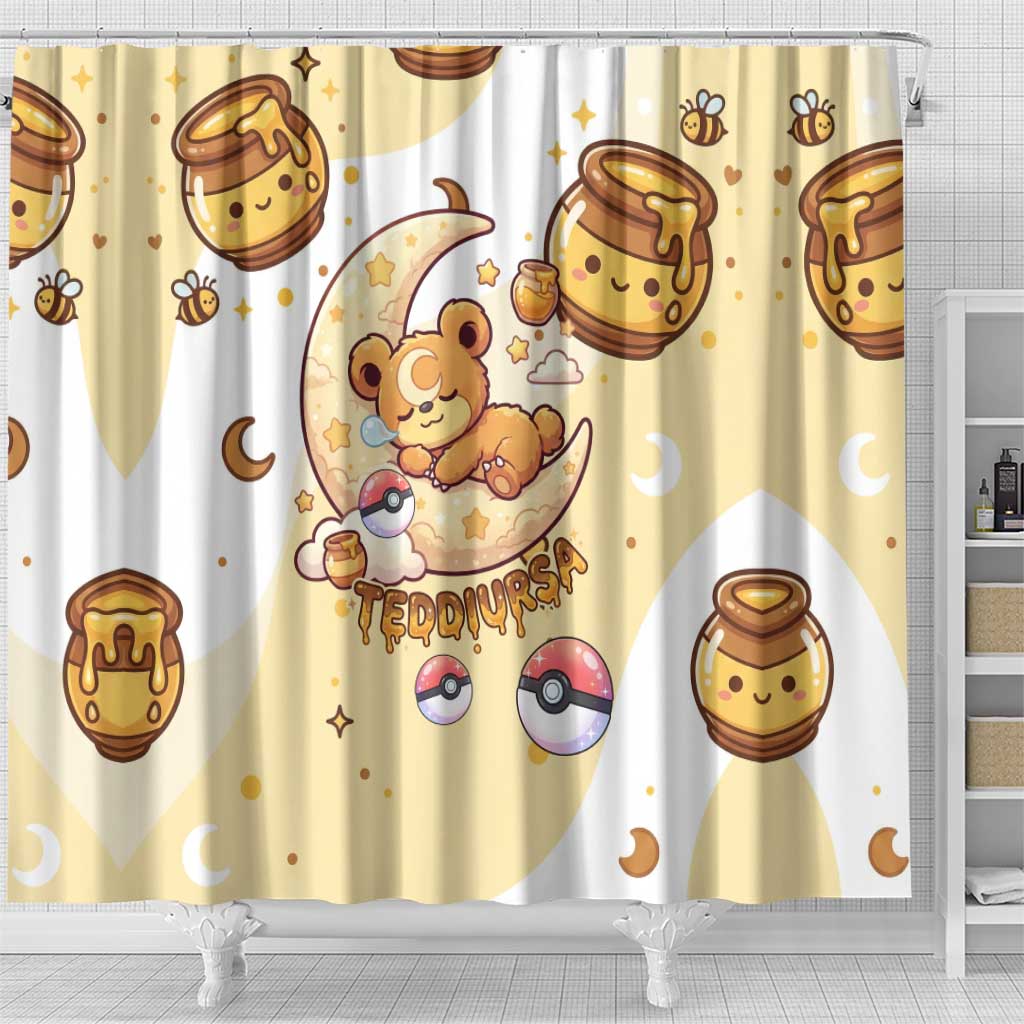 Teddiursa Shower Curtain Sweet Honey Moon Kawaii Art