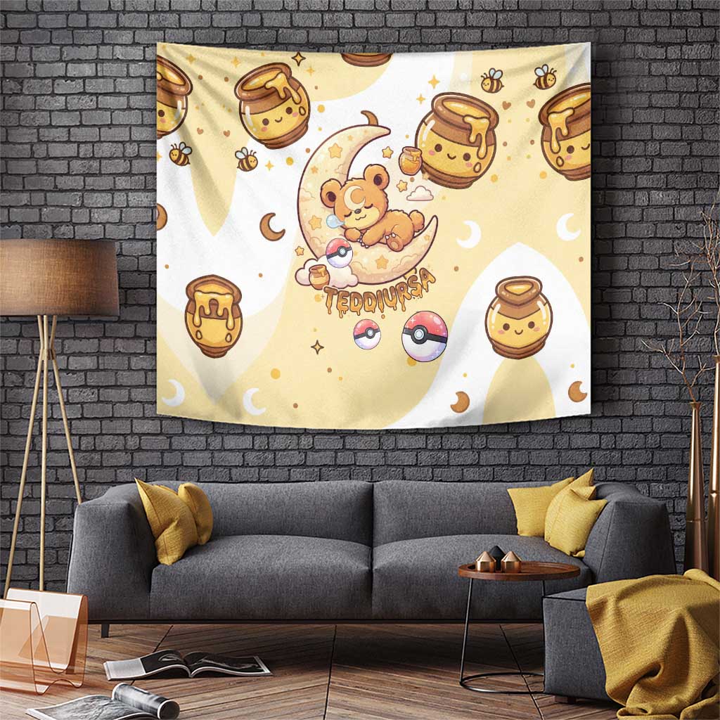 Teddiursa Tapestry Sweet Honey Moon Kawaii Art