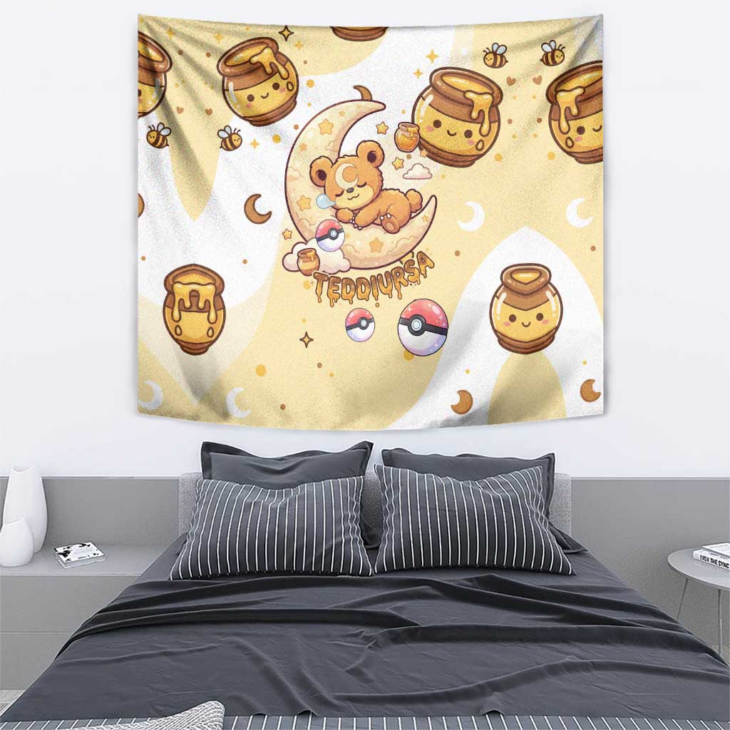 Teddiursa Tapestry Sweet Honey Moon Kawaii Art