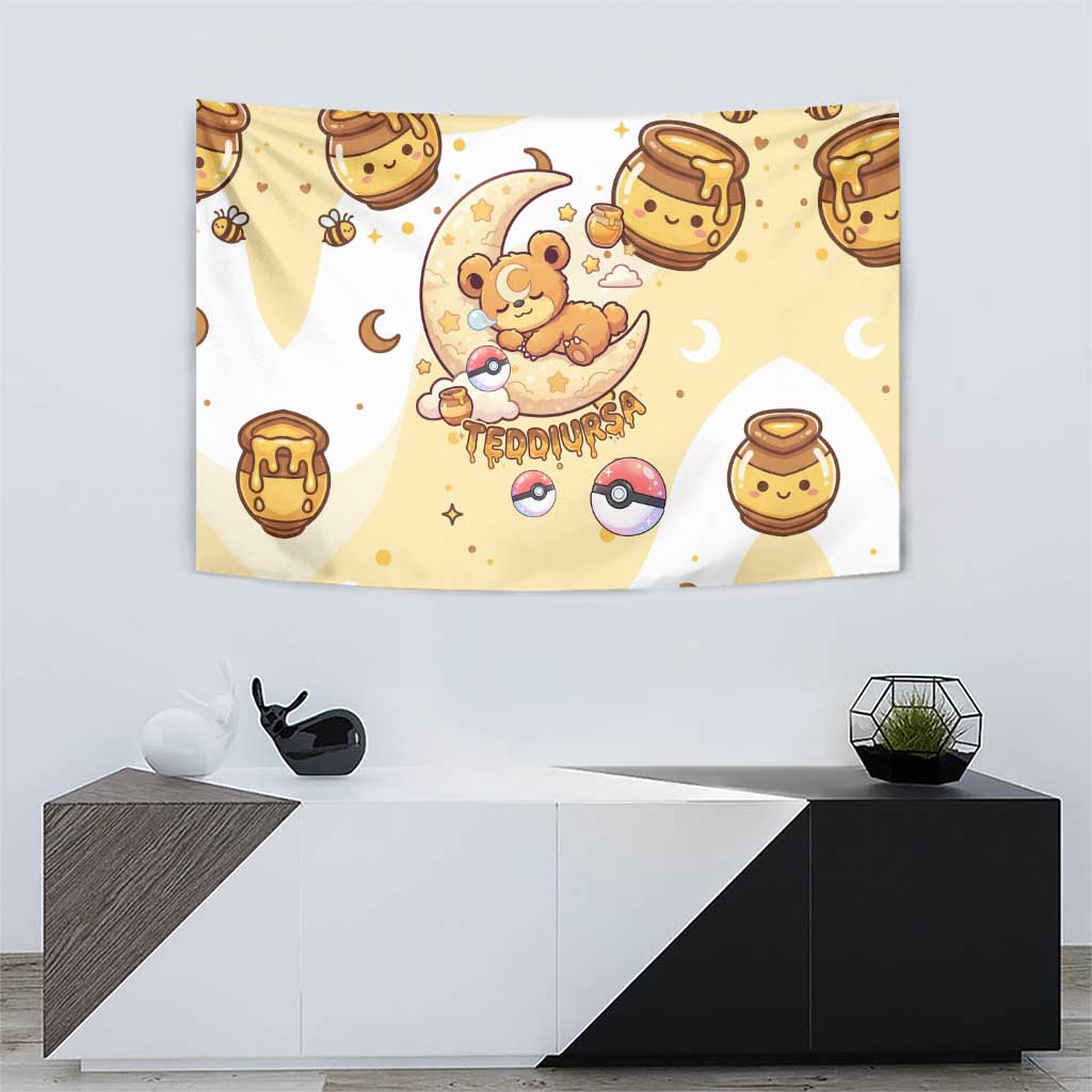 Teddiursa Tapestry Sweet Honey Moon Kawaii Art