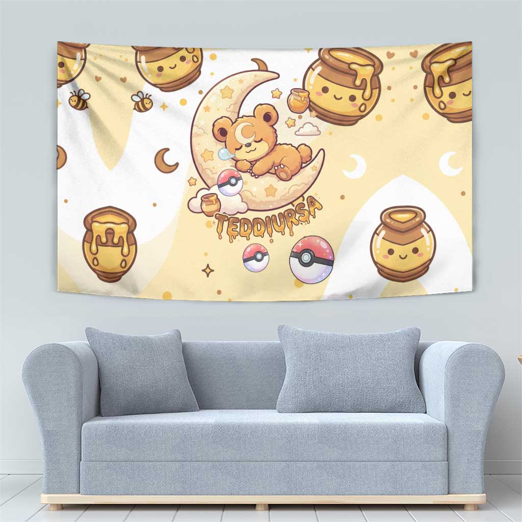 Teddiursa Tapestry Sweet Honey Moon Kawaii Art