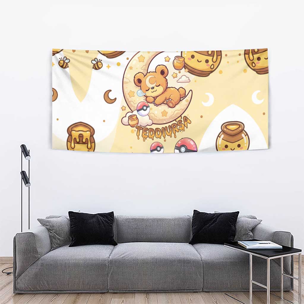 Teddiursa Tapestry Sweet Honey Moon Kawaii Art