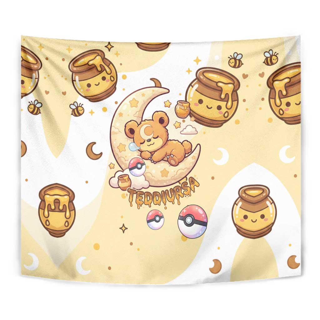 Teddiursa Tapestry Sweet Honey Moon Kawaii Art