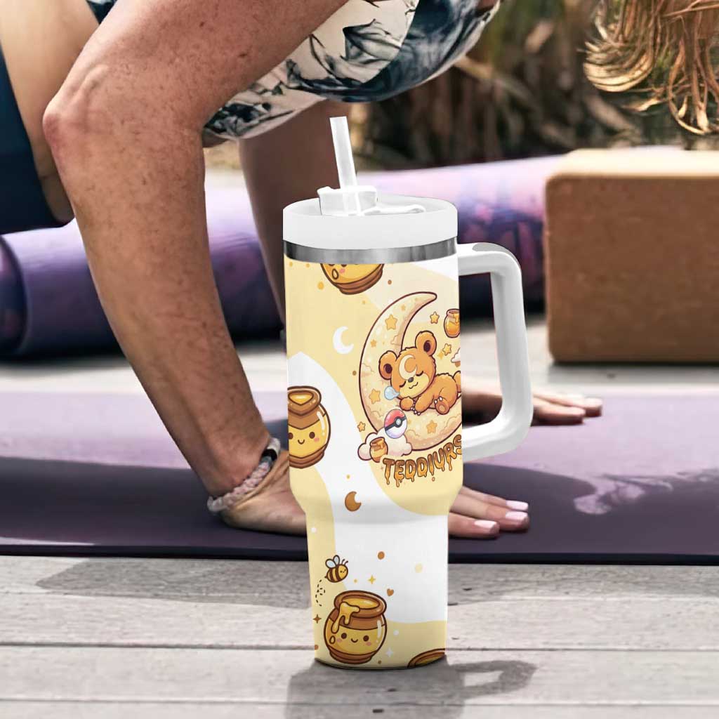 Teddiursa Tumbler With Handle Sweet Honey Moon Kawaii Art