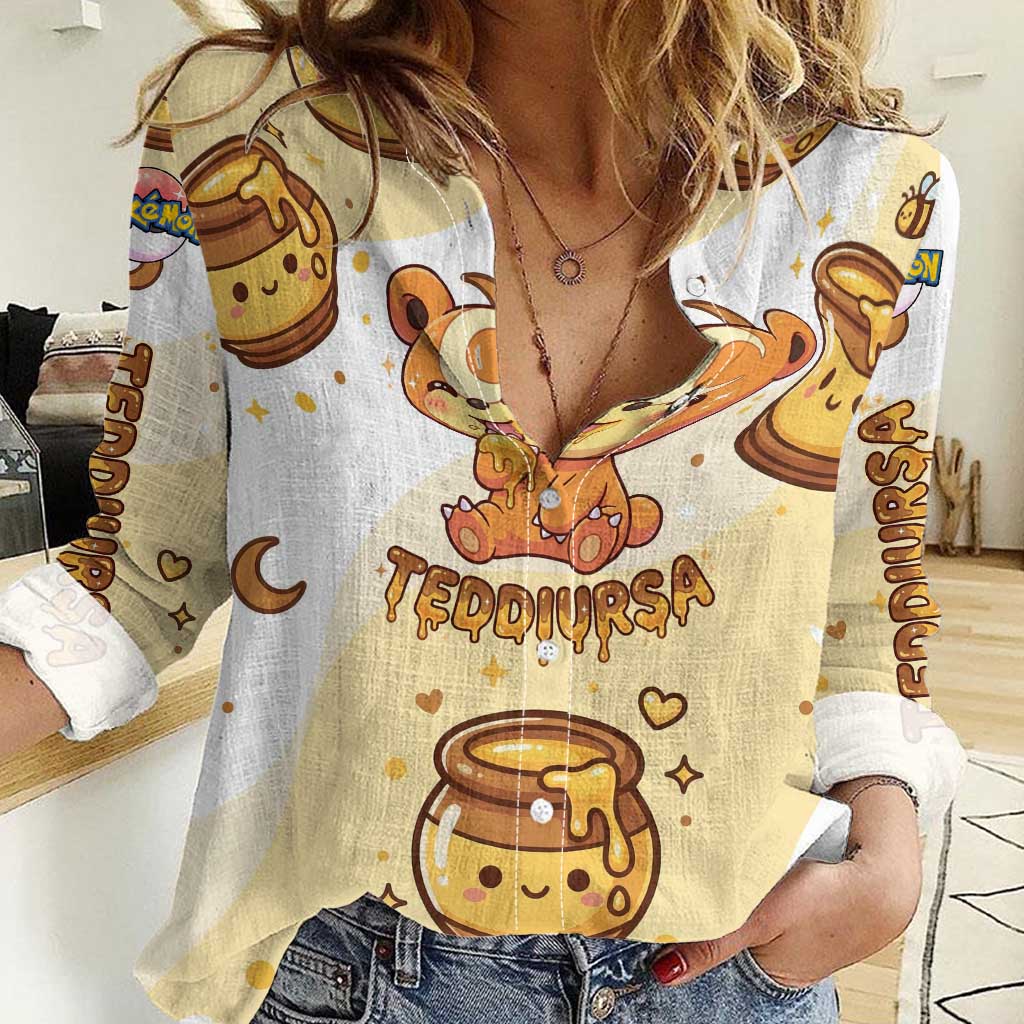 Teddiursa Women Casual Shirt Sweet Honey Moon Kawaii Art