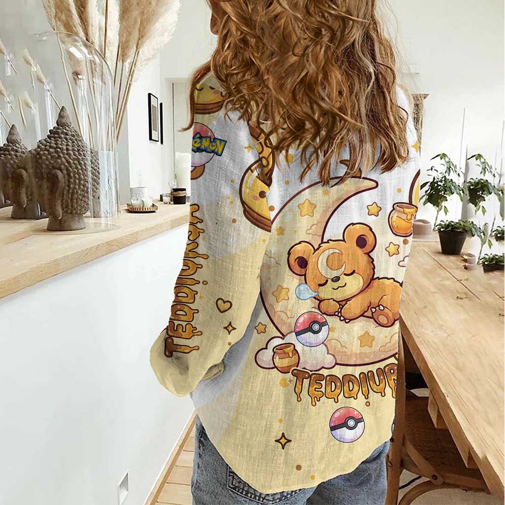 Teddiursa Women Casual Shirt Sweet Honey Moon Kawaii Art